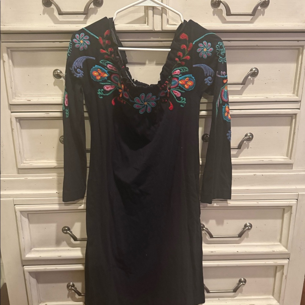 Johnny Was black dress with floral detail - size Medium